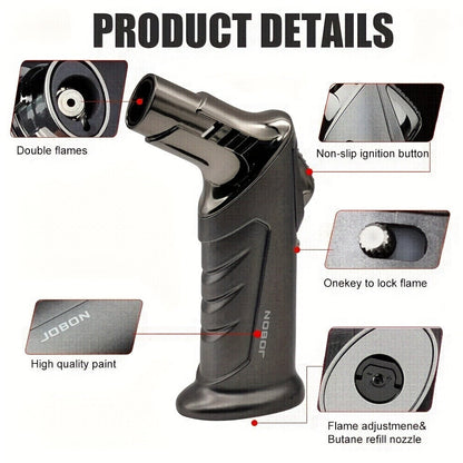 Butane Torch Lighter with Gift Box - Jobon Adjustable Flame Kitchen Torch, BBQ Camping Lighter for Men, Child Safety Lock, Windproof Refillable Jet Flame, Holiday Birthday Gift (Gas Not Included)