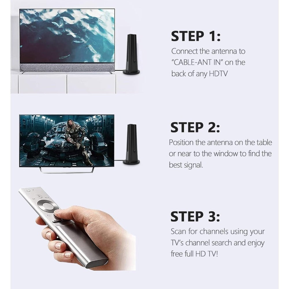 TV Antenna with Vertical Receiver, 18-Foot Coaxial Cable, USB-Powered Amplifier and Three Placement Options