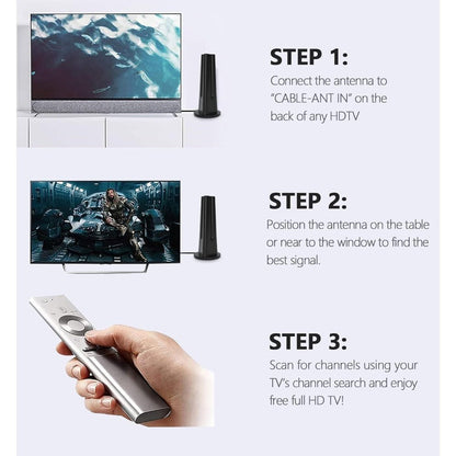 TV Antenna with Vertical Receiver, 18-Foot Coaxial Cable, USB-Powered Amplifier and Three Placement Options