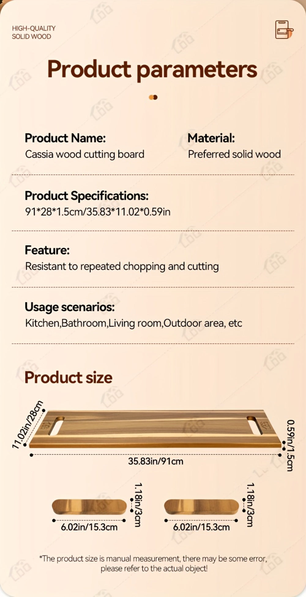 Thirty-Six-by-Twelve-Inch Rectangular Charcuterie Serving Board with Two Stands and Side Handles