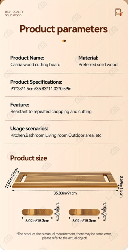 Thirty-Six-by-Twelve-Inch Rectangular Charcuterie Serving Board with Two Stands and Side Handles