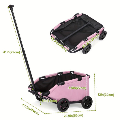 Pet Stroller for Small Dogs & Cats Foldable Mini Dog Wagon with Extendable Pull Handle, Built-In Cushion, Safety Rope & Storage Bag - Lightweight Travel Cart for Small Pets