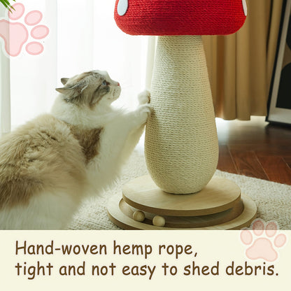 Cat Scratching Post Mushroom Sisal Board with Spinning Ball Track Interactive Toy for Cats and Kittens Stable Non-Slip Base Large