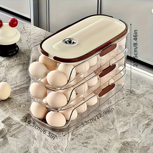 Egg Rack Kitchen Organizer Double-Row Auto-Rolling Dispenser with One, Two or Three Layer Options