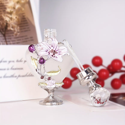 Refillable 10 ml Decorative Glass Perfume Bottles with Floral Inlay and Eight Color or Shape Options