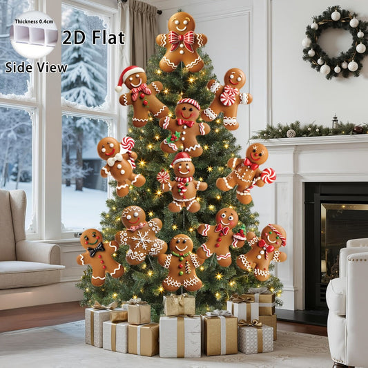 Christmas Tree Ornaments 12pcs Gingerbread Man Decorations 2D Flat Funny Xmas Tree Hanging Decor with Loops – Christmas Tree Topper & Holiday Gift