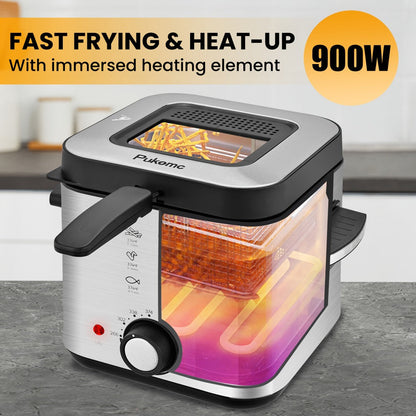 Black Stainless-Steel Deep Fryer with 1.5L to 6L Options, Enamel Inner Pot and Foldable Basket Handle