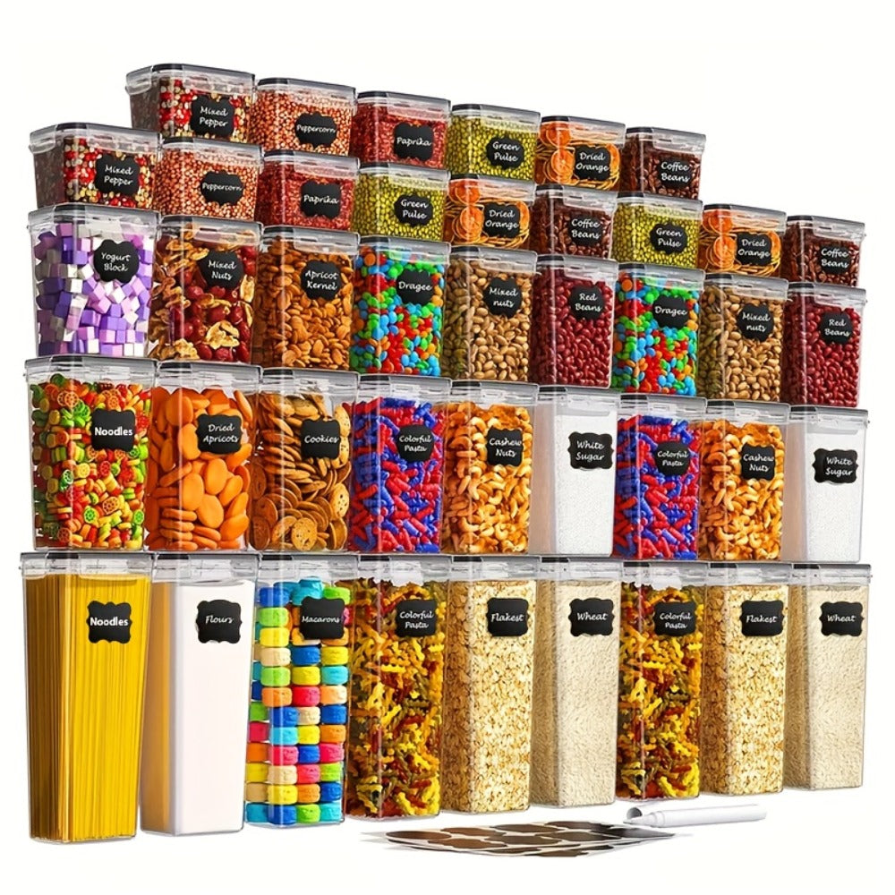 Food Storage Containers Multi-Size Pantry Set with Matching Lids, Labels and Markers in Four Pack Options