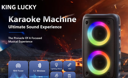 Karaoke Party Speaker with Disco Lights & Microphone Kinglucky, Portable Bluetooth Subwoofer Speaker for Outdoor Events Family Singing, TWS Stereo Pairing, TF/AUX/USB, Wireless Speaker for Parties Backyard Celebrations