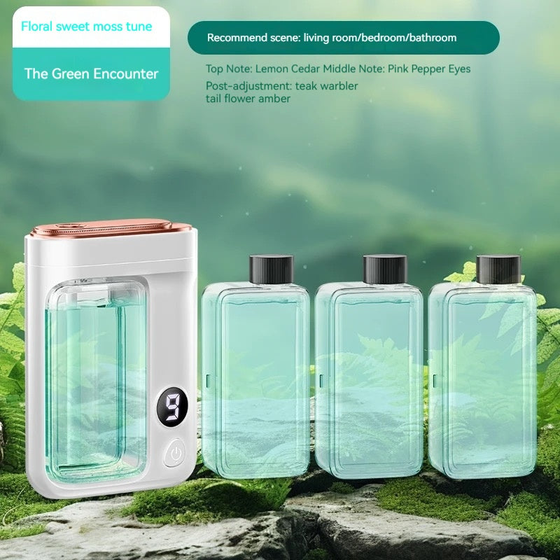 Essential Oil Aromatherapy Diffuser Set – Mini Humidifier with 7 Spray Levels, 1/4/8 Hour Timer, 5.07oz Capacity, Room Decor Scent Diffuser with Hilton, Gardenia, Ocean & Shangri-La Oils
