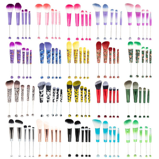 Beadable Makeup Brush Set 15PCS DIY Customizable Metal Handle - Powder Blusher Eye Shadow Slant Brushes for Women Girls - Unique Creative Beauty Gift Birthday Wedding Christmas Party Holiday