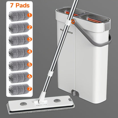 Flat Mop and Bucket Set with Metal Rod 360 Degree Swivel Head Reusable Microfiber Pads Hands-Free Wringing Wet Dry Floor Cleaning System for Hardwood Tile Bathroom Bedroom Living Room