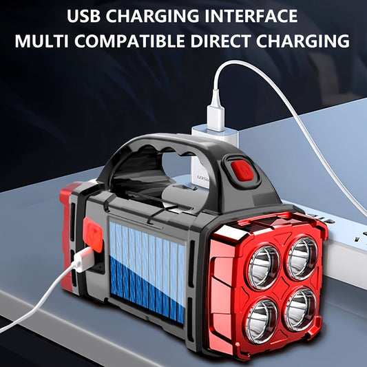 Flashlight 2000-Lumen Solar and USB-C Rechargeable Carrying Light with Power Bank and Four Modes