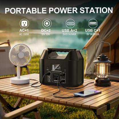 Portable Power Station 576Wh 650W or Compact 150W Configuration with Six Outputs and LED Light
