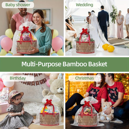 Bamboo Storage Baskets 6-Pack in Oval or Round Shapes with Nine Color and Shape Variants for Home Organization