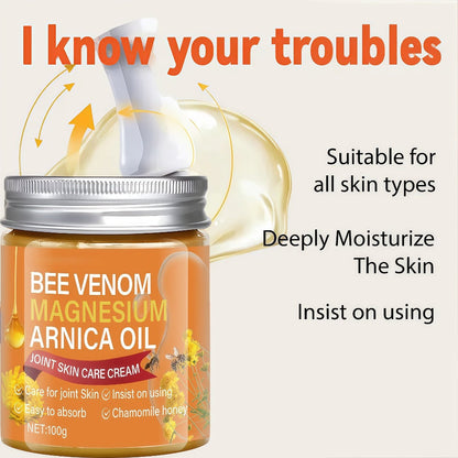 Body Cream 100g Jar with Bee Venom, Magnesium, Arnica Oil, Chamomile and Honey for Massage Use