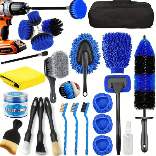 26-Piece Car Detailing Kit – Complete Car Cleaning Brush Set with Drill Brushes, Wheel Brush, Wash Mitt, Cleaning Gel & Squeegee for Interior, Exterior & Wheels