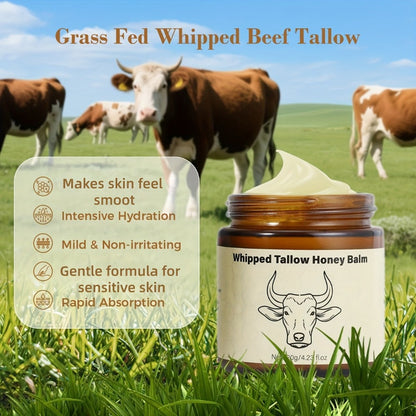 Beef Tallow Cream 4oz with Honey, Natural Fast-Absorbing for Face, Body, Hair & Dry Cracked Skin