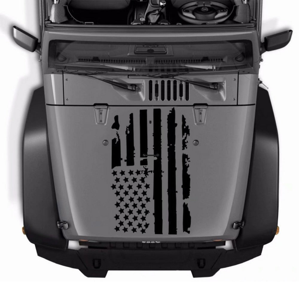 American Flag Car Hood Vinyl Decal Sticker - Distressed USA Flag Stripe Graphic, 35x20 Inch Universal Fit for Car, SUV, Truck Hood, Door, Window & Windshield, Patriotic Car Modification Gift (Black or Transparent)
