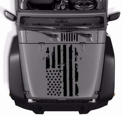 American Flag Car Hood Vinyl Decal Sticker - Distressed USA Flag Stripe Graphic, 35x20 Inch Universal Fit for Car, SUV, Truck Hood, Door, Window & Windshield, Patriotic Car Modification Gift (Black or Transparent)