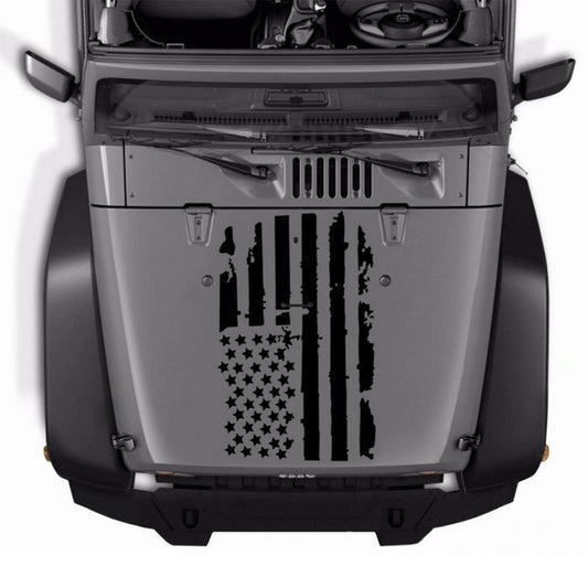 American Flag Car Hood Vinyl Decal Sticker - Distressed USA Flag Stripe Graphic, 35x20 Inch Universal Fit for Car, SUV, Truck Hood, Door, Window & Windshield, Patriotic Car Modification Gift (Black or Transparent)