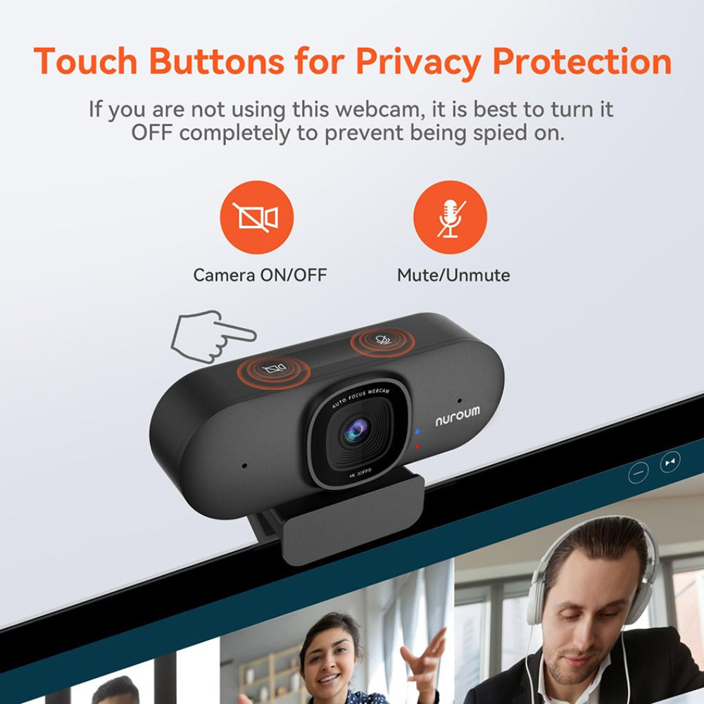 4K Webcam AI Auto Framing True Autofocus with Dual Noise Canceling Mics & 90° FOV – NUROUM V11/V15/V32 Plug and Play USB Camera for Zoom Meetings, Gaming & Home Office, 1080P/2K/4K