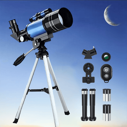 70mm Aperture Telescope 150X for Adults & Kids – Portable Astronomical Telescope with Tripod, Phone Holder, Barlow Lens & Eyepiece, Best Gift for Stargazing, Nature & Education