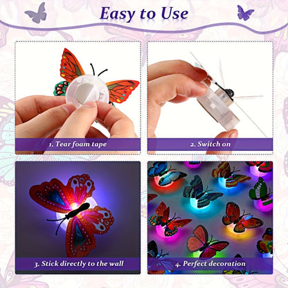 LED Butterfly Wall Stickers 30pcs 3D Glowing Butterfly Decorations Night Light Colorful Wall Decals for Bedroom Living Room Party Wedding Christmas Holiday Home Decor Random Color