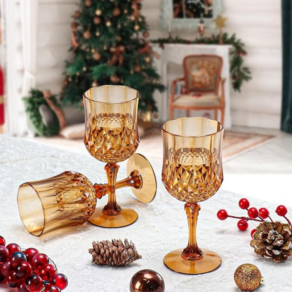 Forty-Eight-Piece 7 oz Plastic Wine Goblet Set in Clear, Orange, Pink, Green, Gold or Blue