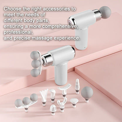 White USB-Rechargeable Massage Gun with Straight-Grip Body and Nine Interchangeable Massage Head Styles