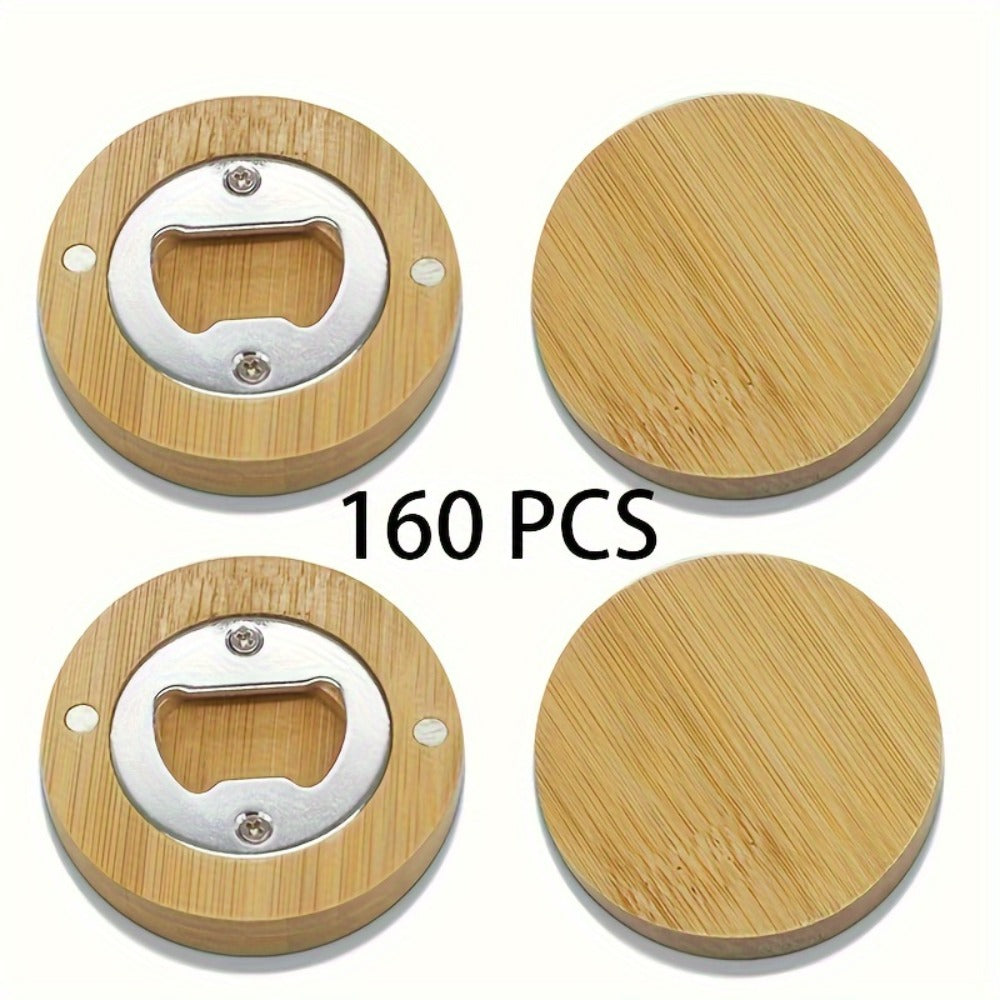 Round Bamboo Magnetic Bottle Openers in 20-, 40-, 80- or 160-Piece Packs for Party Favors and Gift Sets