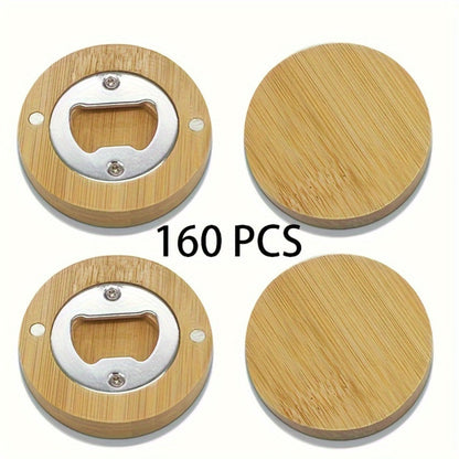 Round Bamboo Magnetic Bottle Openers in 20-, 40-, 80- or 160-Piece Packs for Party Favors and Gift Sets