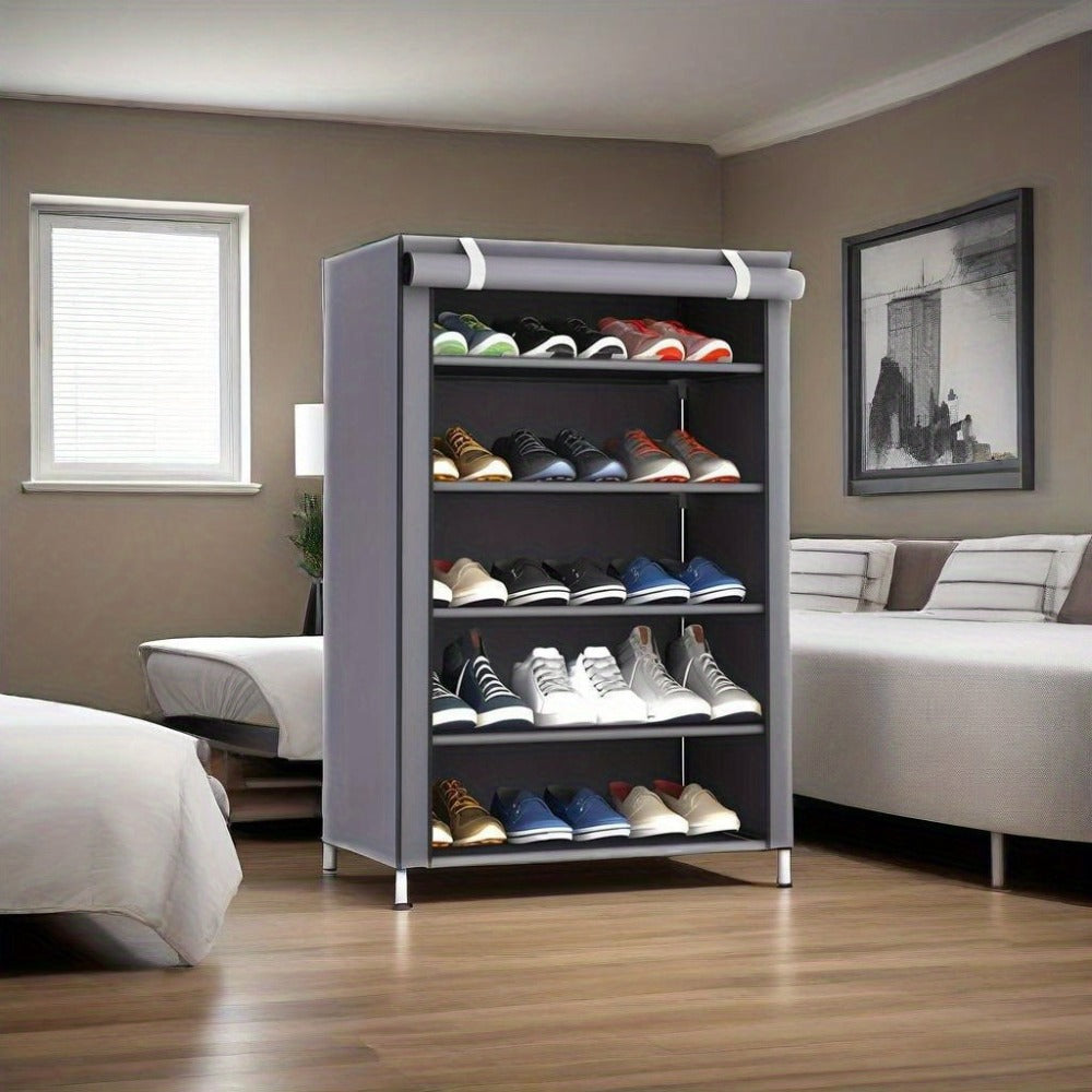 10-Layer Shoe Rack with Dust Cover – Non-Woven Portable Shoe Cabinet Organizer for Entryway, Bedroom & Dormitory Storage