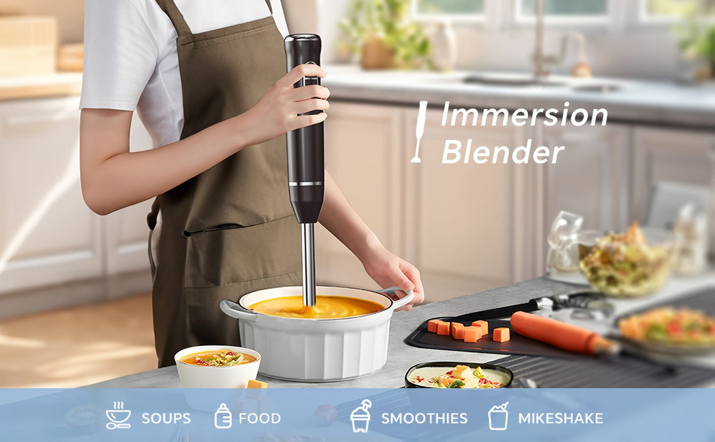 400W Immersion Blender with Two-Button Control, Detachable Shaft and 38 cm Black Handheld Body
