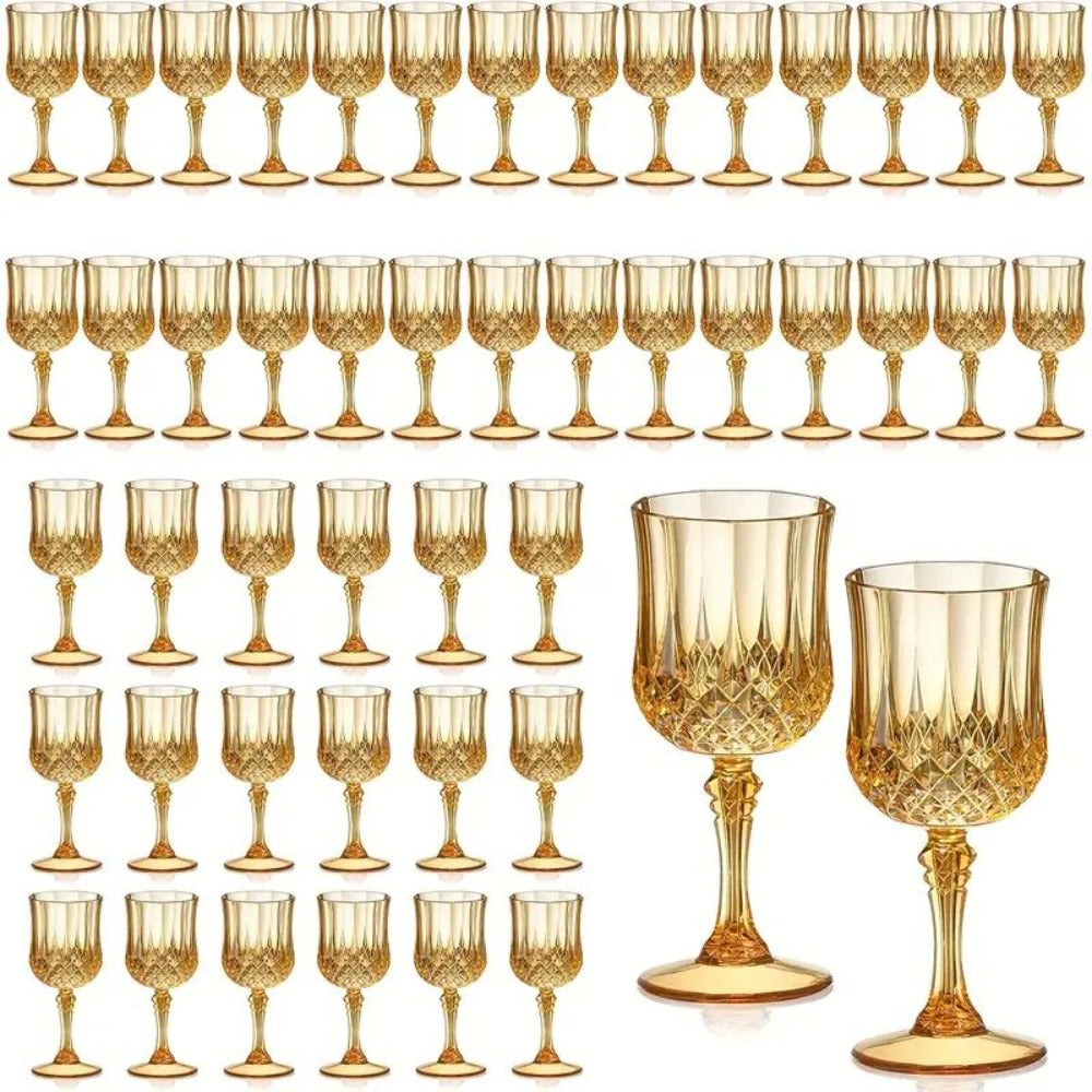 Forty-Eight-Piece 7 oz Plastic Wine Goblet Set in Clear, Orange, Pink, Green, Gold or Blue