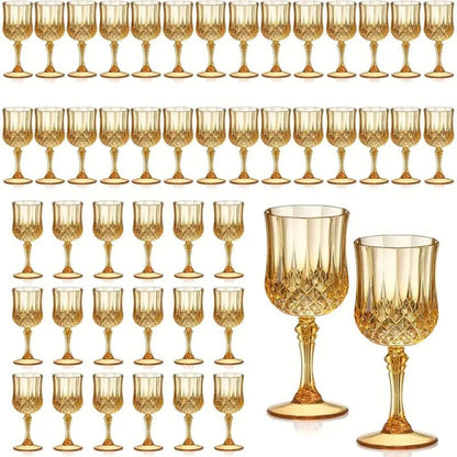 Forty-Eight-Piece 7 oz Plastic Wine Goblet Set in Clear, Orange, Pink, Green, Gold or Blue