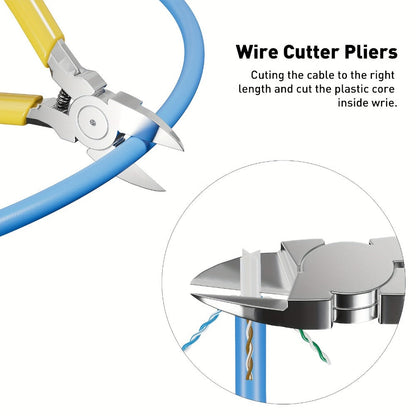 RJ45 Pass-Through Crimping Tool Kit with Cable Tester, Wire Stripper, Pliers and 50 Connectors