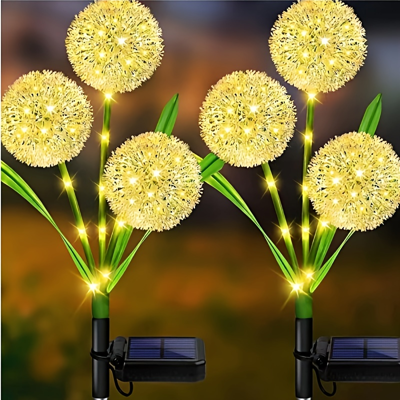 Three-Stem Solar Globe Garden Lights with Dandelion-Style Heads in Warm or Multicolor Options