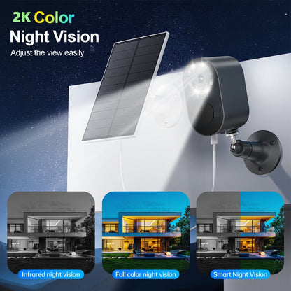 Security Camera 2K Solar Outdoor Model with Color Night Vision, Two-Way Audio, Human-Figure Alarm and Four Bundles