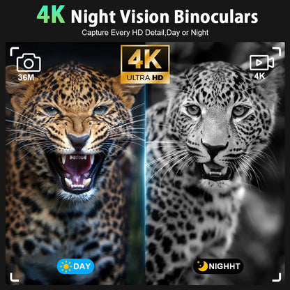 Black Digital Night Vision Binoculars with 4.5-Inch Screen, 10X Digital Zoom, Seven IR Levels and 5000mAh Battery