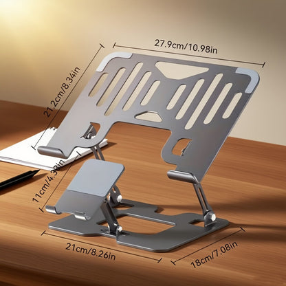 Adjustable Laptop Stand 2-in-1, Carbon Steel Ergonomic Computer & Phone Stand, 180° Height Adjustment, Foldable Portable Desk Stand for MacBook, Tablet, Mobile Phone – Silver/Black