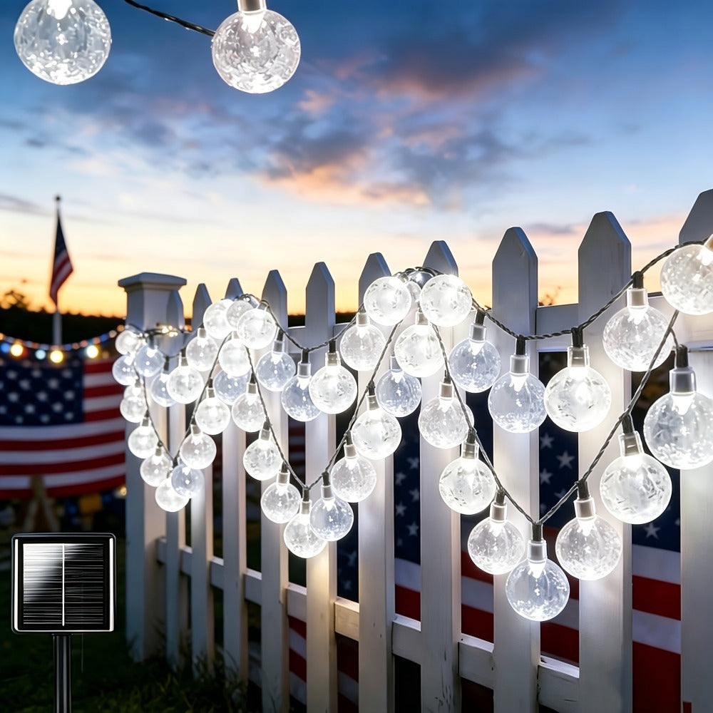 Crystal Ball String Lights 100 LED 39ft, Solar Bubble Ball Fairy Lights with 8 Lighting Modes — Outdoor Waterproof Decor for Christmas, Halloween, July 4th & Patio | Multi-Color Options