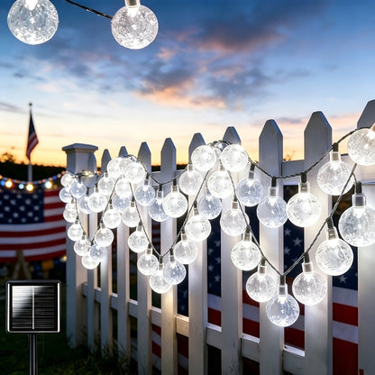 Crystal Ball String Lights 100 LED 39ft, Solar Bubble Ball Fairy Lights with 8 Lighting Modes — Outdoor Waterproof Decor for Christmas, Halloween, July 4th & Patio | Multi-Color Options