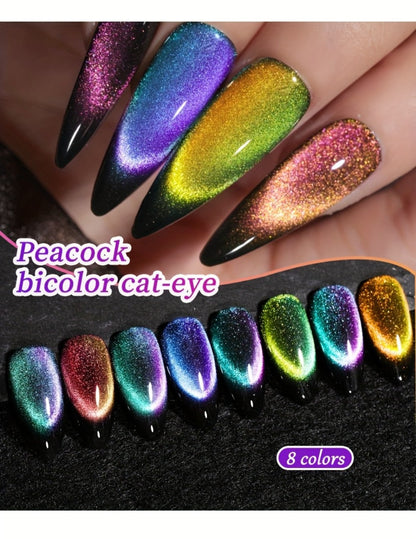 Gel Nail Polish Set with XEIJAYI Label, 8 Magnetic Cat Eye Colors, 0.51oz Bottles and Magnet Tool