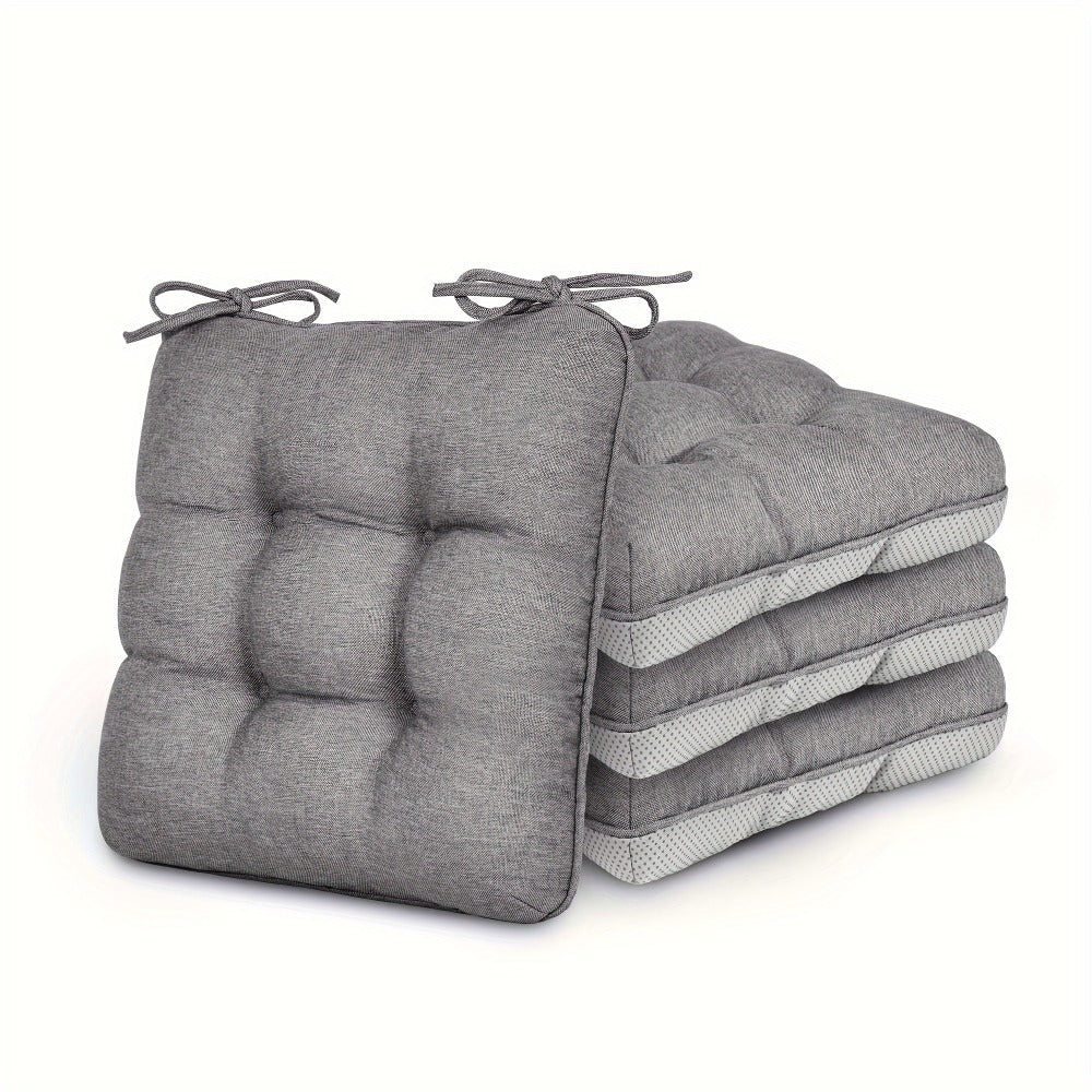 Tufted Chair Cushion Sets in 4- or 8-Piece Options with M/L Sizes, Tie Straps and 12 Color Choices