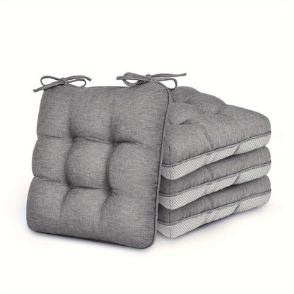 Tufted Chair Cushion Sets in 4- or 8-Piece Options with M/L Sizes, Tie Straps and 12 Color Choices