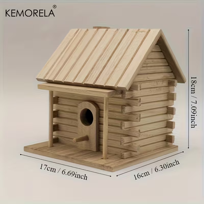 Wooden Bird Nest Breeding Box for Parrots & Small Birds - Hanging Outdoor Cage Accessory, Natural Solid Wood Birdhouse, Cozy Woodland Cabin Design, Durable Aviary Nesting House