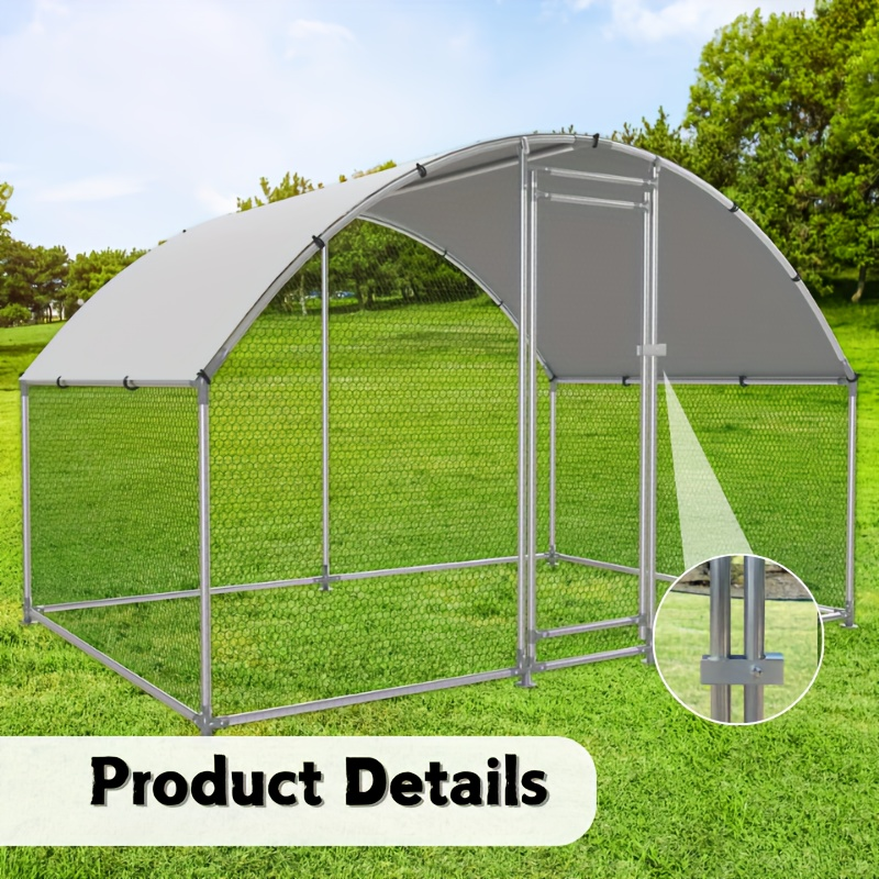 Walk-In Metal Poultry Enclosure in Six Size Options with Mesh Walls, Door and Partial Roof Cover