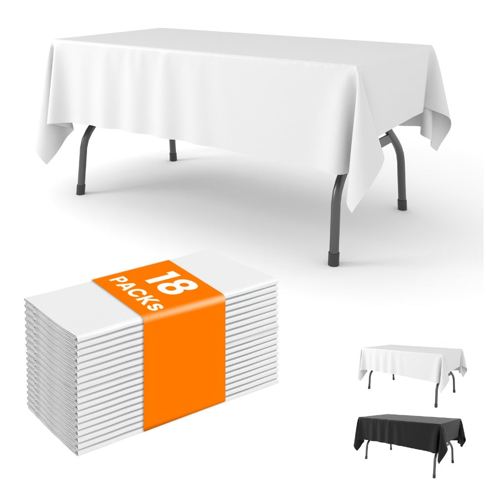 Disposable Plastic Tablecloths 18/36 Pack 54x108 Inch – Leakproof Sturdy White Table Cover for Party Picnic Wedding Birthday Banquet Outdoor Event Decorative Table Cloth Bulk Pack