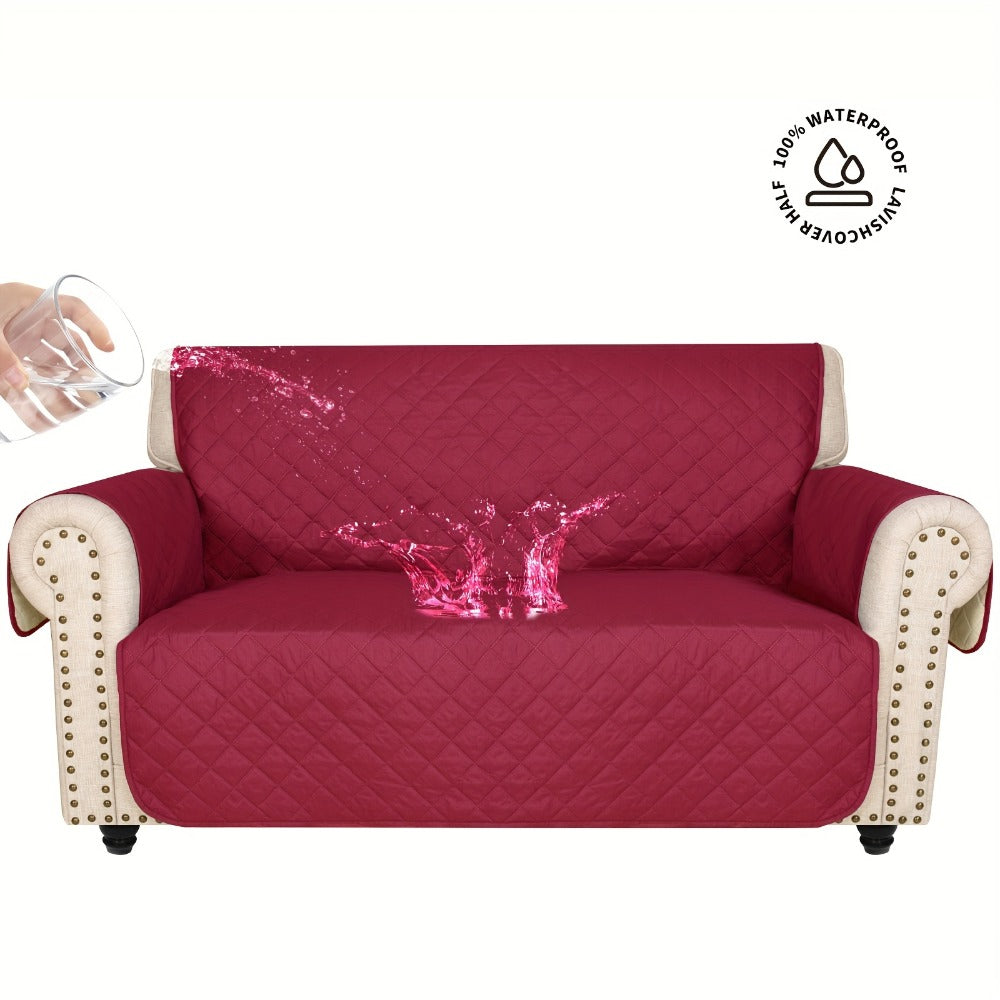 Sofa Cover Five-Layer Quilted Microfiber Protector with Elastic Strap and Foam Anchors for 3 or 4 Seats